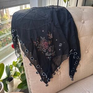 Natural stones opal beeds hand embroidered  black scarf